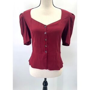 Frame Shirred Silk Peplum Button Up Top Small Oxblood Whimsigoth Dark Romantic